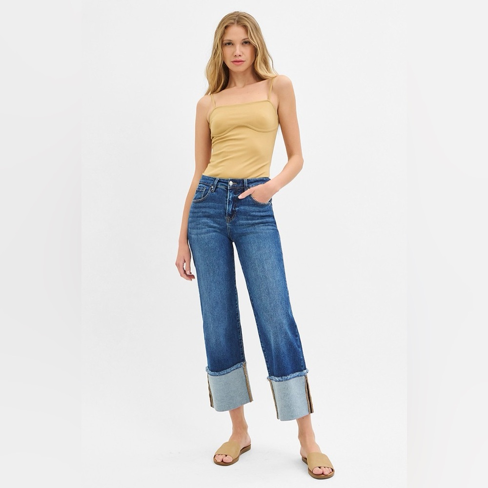RISEN Mid Rise Crop Wide Wide Cuffed Jeans Plus Size - Picture 3 of 7